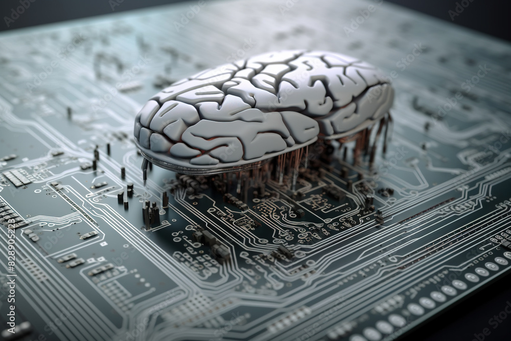 Poster Artificial intelligence science concept with technological AI brain on the circuit board.