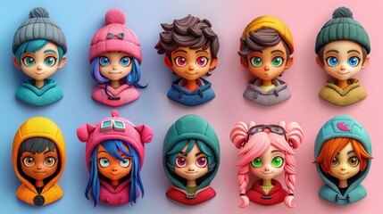 Colorful array of cartoon characters in playful attire. Generative AI