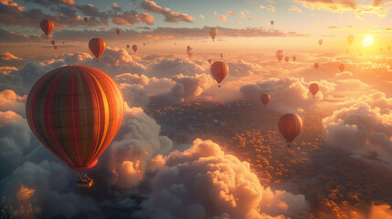 hot air balloon in the sky in sunset