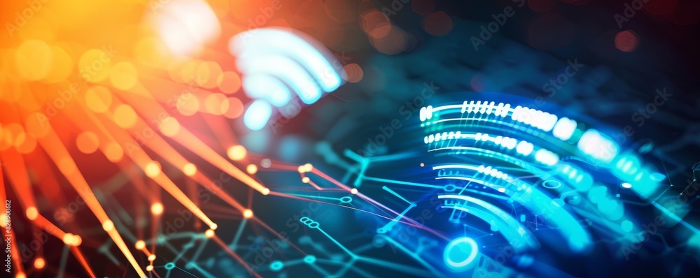 Poster high-tech abstract background with glowing technology elements and digital connections representing 