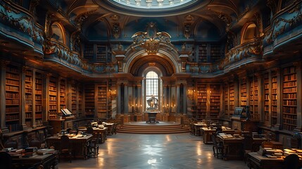 Fototapeta premium elegant dark library with antique books and refined design ideas for a timeless luxurious reading space