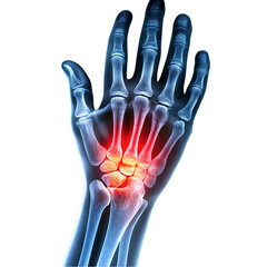 Rheumatoid or gouty arthritis Film xray of human 39s hand Oblique view hand pain on transparent background
