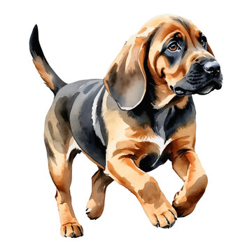recommend clip art: Bloodhound Dog Puppy Hand Drawn Watercolor Painting Illustration
