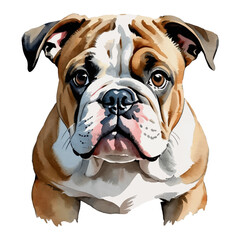 Bulldog Dog Puppy Hand Drawn Watercolor Painting Illustration