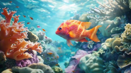 Fototapeta premium A fish exploring a coral reef.