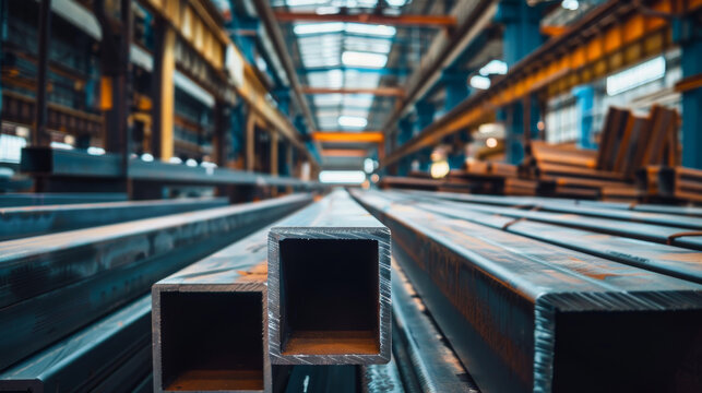 A large industrial building with a lot of steel beams