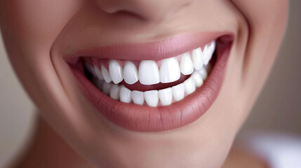 Fototapeta premium AI generated illustration of a woman smiling with white teeth in closeup