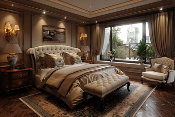 dimlight lavish master bedroom with designer furniture for a chic and elegant home sanctuary with modern style