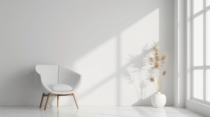 Minimalist Style Still Life Mockup with Flowers on Light Backdrop: Elegant and Simple Floral Arrangement