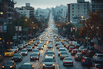 busy urban intersection filled with cars and pedestrians in a bustling city street scene
