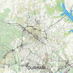 Durham, North Carolina, United States map poster art