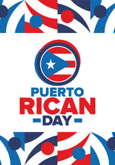 Puerto Rican Day. National happy holiday. Festival and parade in honor of independence and freedom. Puerto Rico flag. Latin american country. Patriotic elements. Vector poster illustration