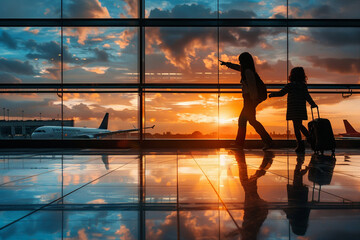 Family Traveling at Airport: Abstract International Air Travel Concept"