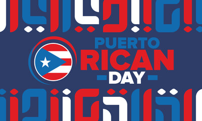 Puerto Rican Day. National happy holiday. Festival and parade in honor of independence and freedom. Puerto Rico flag. Latin american country. Patriotic elements. Vector poster illustration
