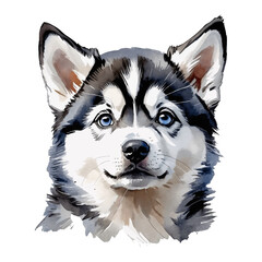 Husky Dog Puppy Hand Drawn Watercolor Painting Illustration