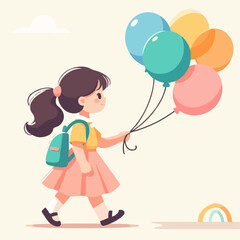 child with colorful balloons. vector illustration