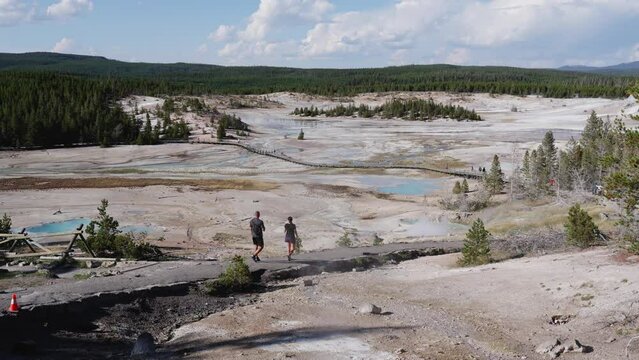 Visitors Explore Yellowstone National Park on August 27, 2023