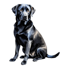 Obraz premium Black Labrador Retriever Dog Hand Drawn Watercolor Painting Illustration