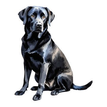 recommend clip art: Black Labrador Retriever Dog Hand Drawn Watercolor Painting Illustration