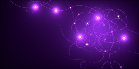Creative glowing digital scribble on purple background. Landing page concept. 3D Rendering.