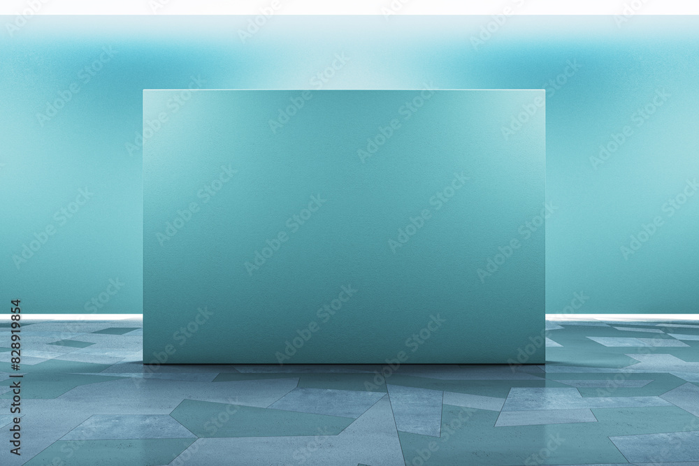 Poster empty blue gallery wall banner with mock up place. museum concept. 3d rendering.