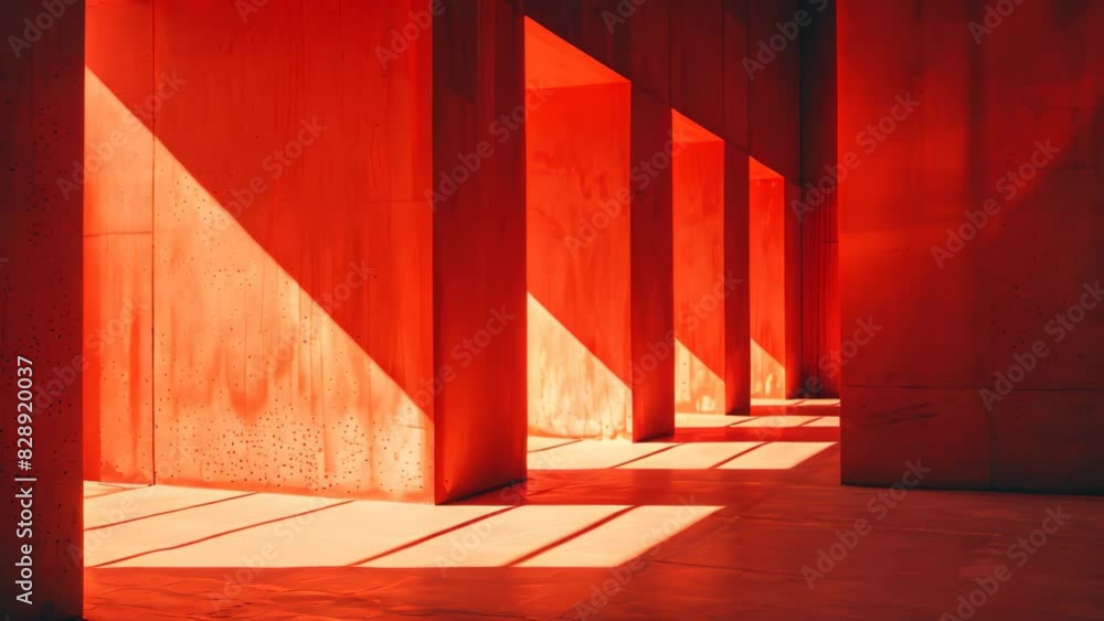 Aufkleber a row of red pillars standing in a building, creating a structured and symmetrical architectural ele