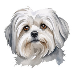 White Maltese Dog Hand Drawn Watercolor Painting Illustration
