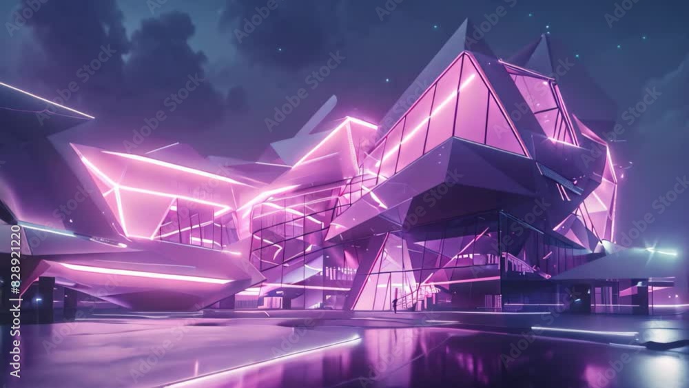 Poster a large building covered in a multitude of bright lights, creating a striking display in the nightti