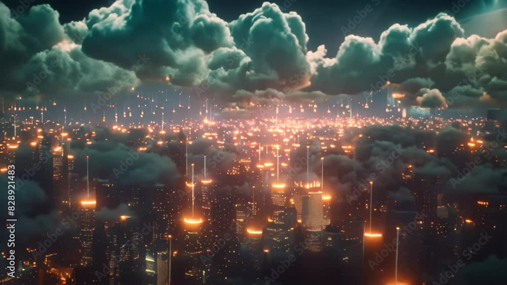 Aufkleber a large city emitting thick smoke into the air, creating a hazy and polluted environment, a futurist