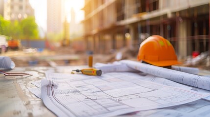 Architectural Plans at a Busy Construction Site.