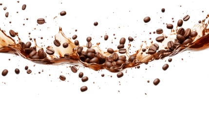 coffee splash with coffee beans isolated on white or transparent png