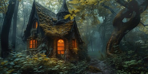 Obraz premium dark natural witch cottage house