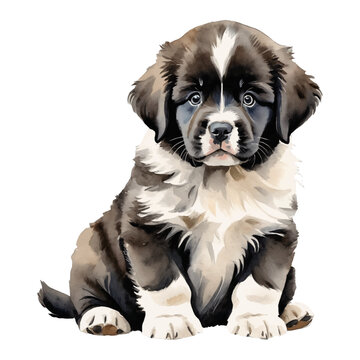 recommend clip art: Newfoundland Dog Puppy Hand Drawn Watercolor Painting Illustration