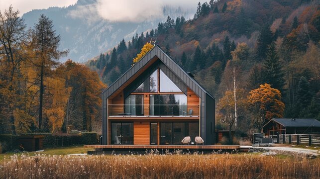 modern house in cold landscape