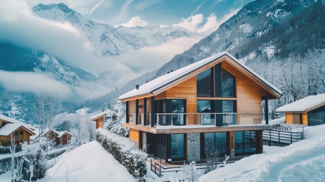 modern house in cold landscape