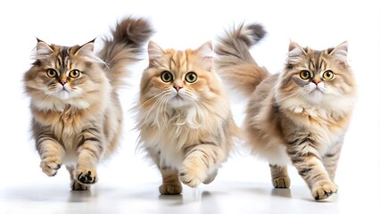 Set Of Persian Cats Jumping Happily, Isolated On White Background, Cat Jump
