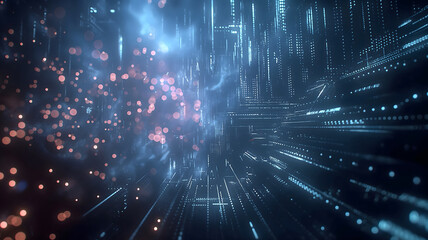 Obraz premium Blue digital binary data on computer screen background wallpaper, digital waterfall, digital wave