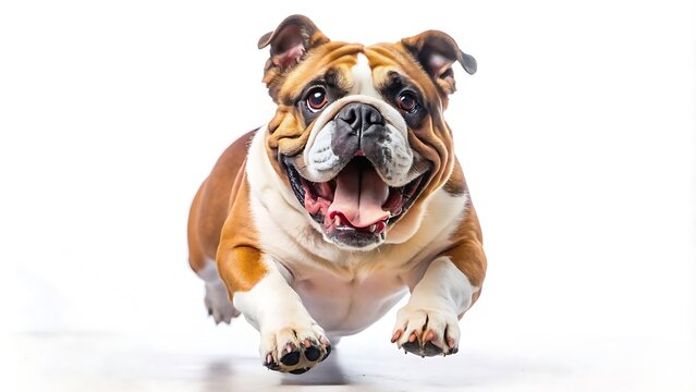 Happy Jumping Bulldog Dog Isolated on White Background