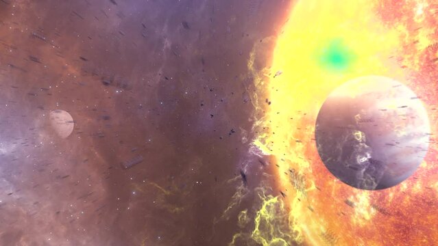 Solar System with eight planets, large sun and asteroid fields
3d rendering of our solar system and asteroid fields, 4K, 2024
