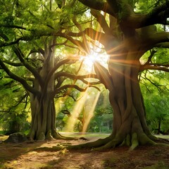 Fototapeta premium sun rays through the forest