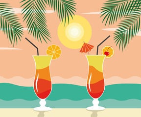 Sea dawn. Tropical cocktail - Tequila Sunrise.