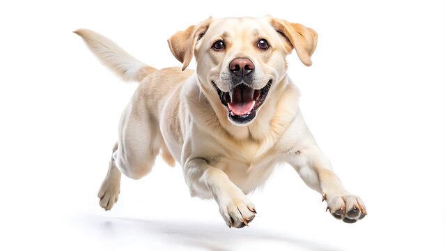 Happy Jumping Labrador Retriever
Dog Isolated on White Background