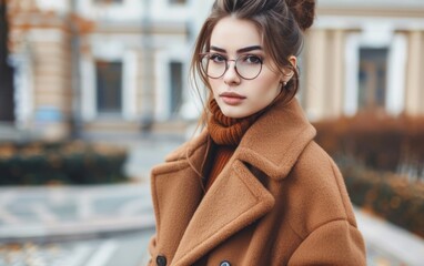 Fototapeta premium A woman wearing a hat and scarf is standing in front of a lighted area. The lighting creates a warm and inviting atmosphere