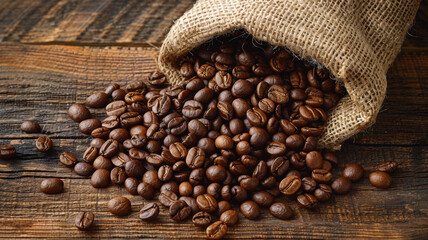 Fototapeta premium Burlap Sack Spilling Coffee Beans