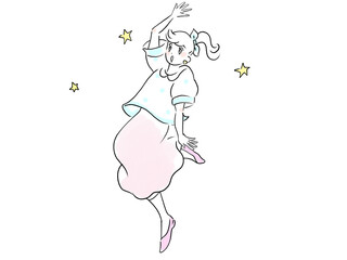 ジャンプする女性-喜びと驚きー人物シンプルカラーイラスト素材