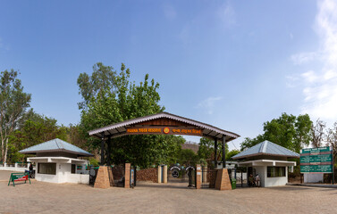 PANNA, INDIA-MAY 04: Panoramic view of the main gate of Panna Tiger Reserve, Madhya Pradesh, India on May 04, 2024