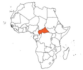 Outline of the map of the Central African Republic with other countries of the continent of Africa © alvindom