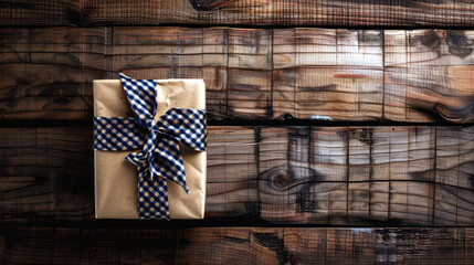 Top view of a gift present box on a wooden background for father's day