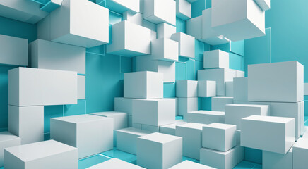 blue and white boxes concept art, abstract art