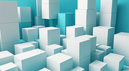 blue and white boxes concept art, abstract art